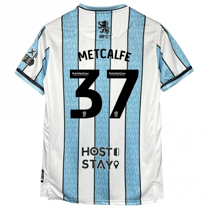 Moteriškas Max Metcalfe #37 Balta Mėlyna Išvykos Marškinėliai 2024/25 T-Shirt