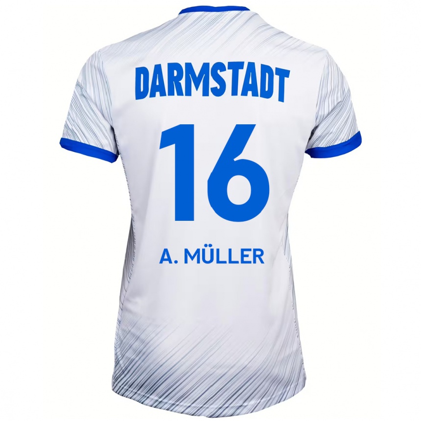 Moteriškas Andreas Müller #16 Balta Mėlyna Išvykos Marškinėliai 2024/25 T-Shirt