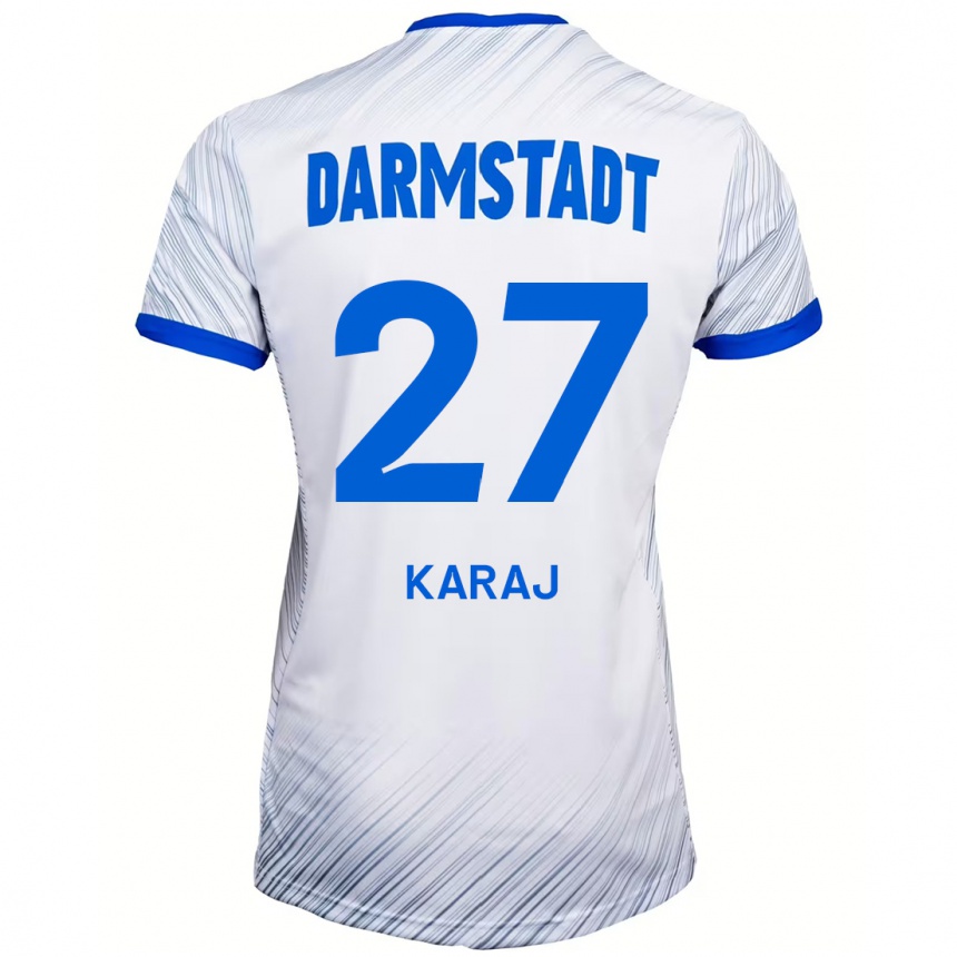 Moteriškas Eraldo Karaj #27 Balta Mėlyna Išvykos Marškinėliai 2024/25 T-Shirt