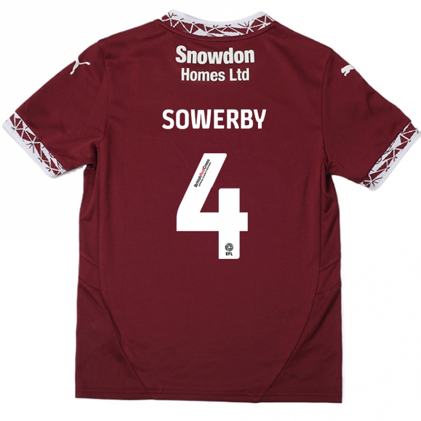 Vaikiškas Jack Sowerby #4 Burgundija Namų Marškinėliai 2024/25 T-Shirt