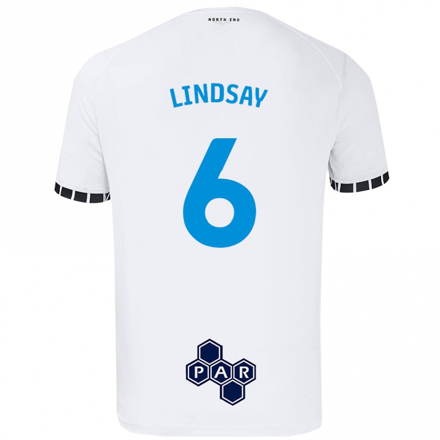 Vaikiškas Liam Lindsay #6 Baltas Namų Marškinėliai 2024/25 T-Shirt