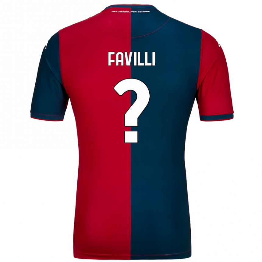 Vaikiškas Andrea Favilli #0 Raudona Tamsiai Mėlyna Namų Marškinėliai 2024/25 T-Shirt