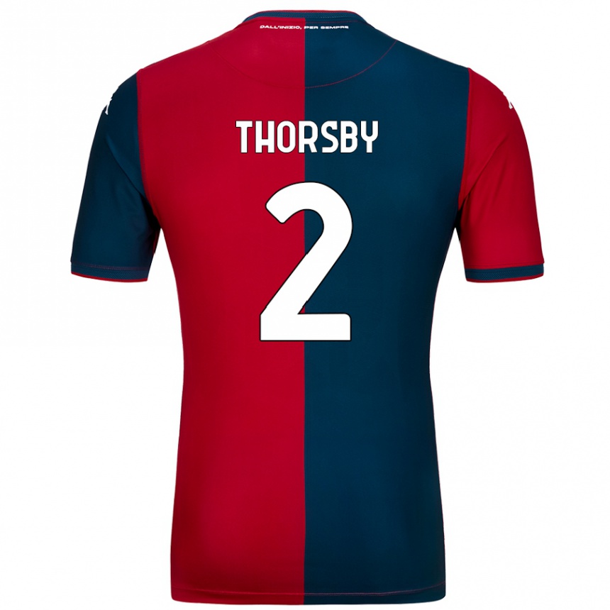 Vaikiškas Morten Thorsby #2 Raudona Tamsiai Mėlyna Namų Marškinėliai 2024/25 T-Shirt