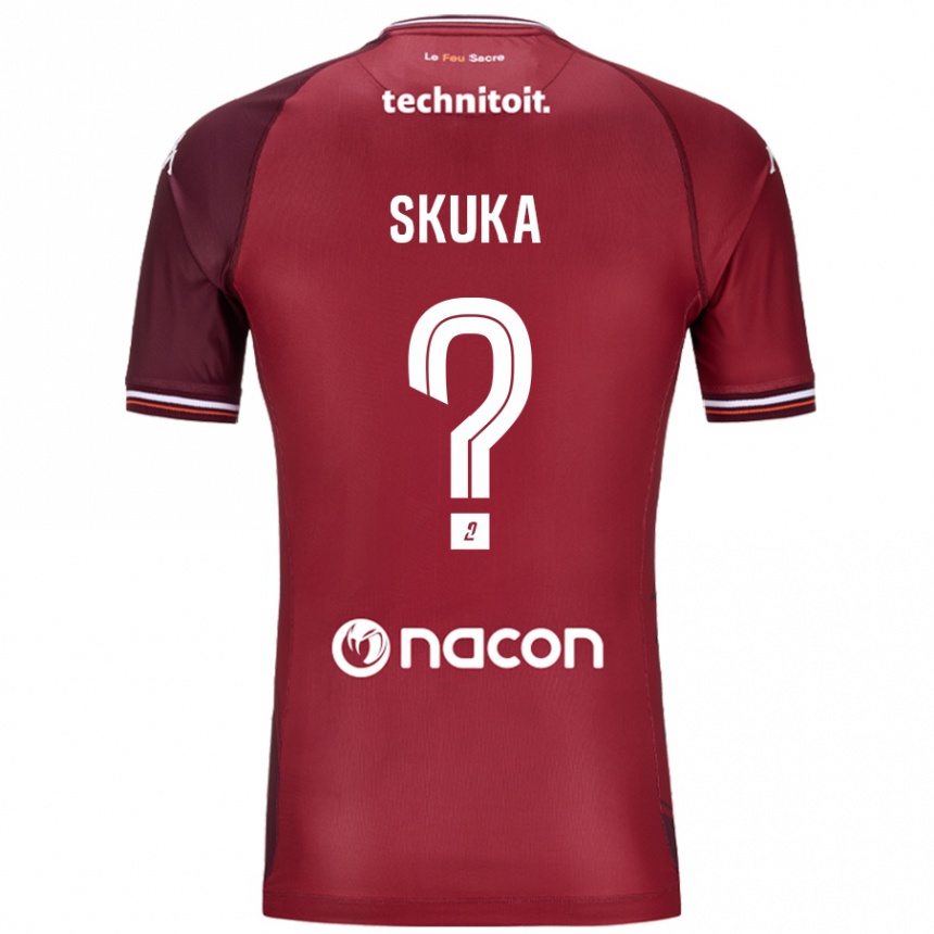 Vaikiškas Xhuliano Skuka #0 Raudona Granata Namų Marškinėliai 2024/25 T-Shirt