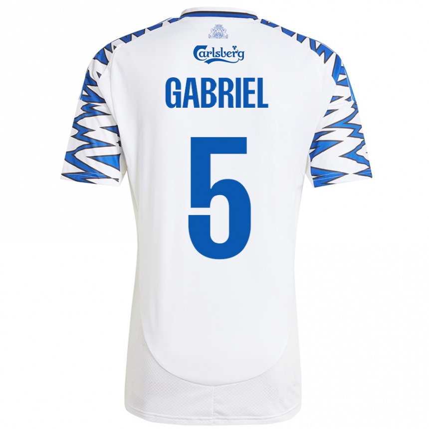 Vaikiškas Gabriel Pereira #5 Baltas Dangus Mėlynas Namų Marškinėliai 2024/25 T-Shirt