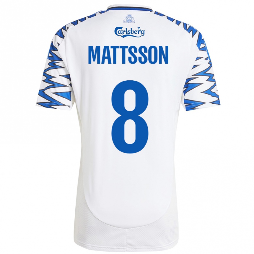 Vaikiškas Magnus Mattsson #8 Baltas Dangus Mėlynas Namų Marškinėliai 2024/25 T-Shirt