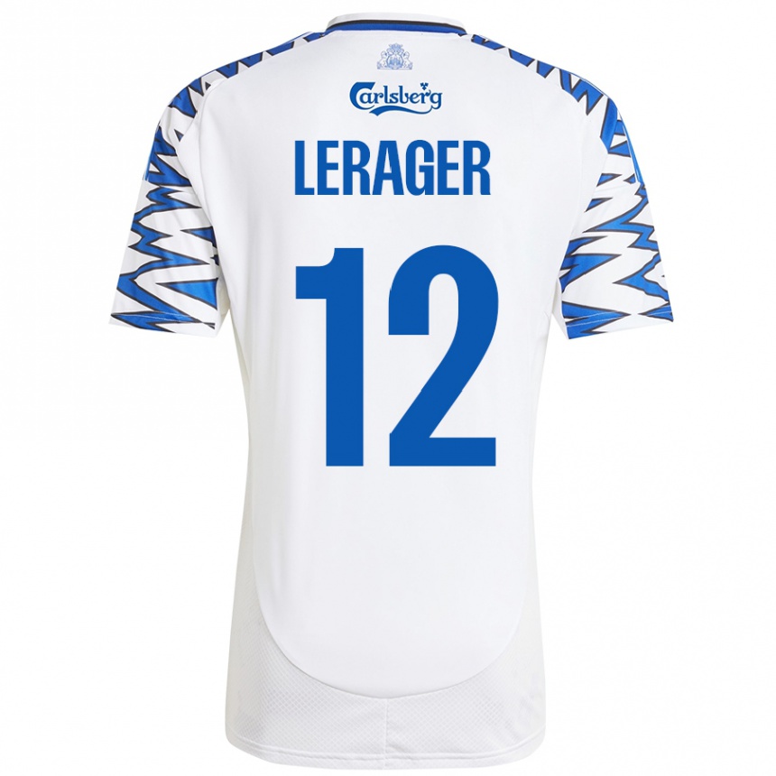 Vaikiškas Lukas Lerager #12 Baltas Dangus Mėlynas Namų Marškinėliai 2024/25 T-Shirt