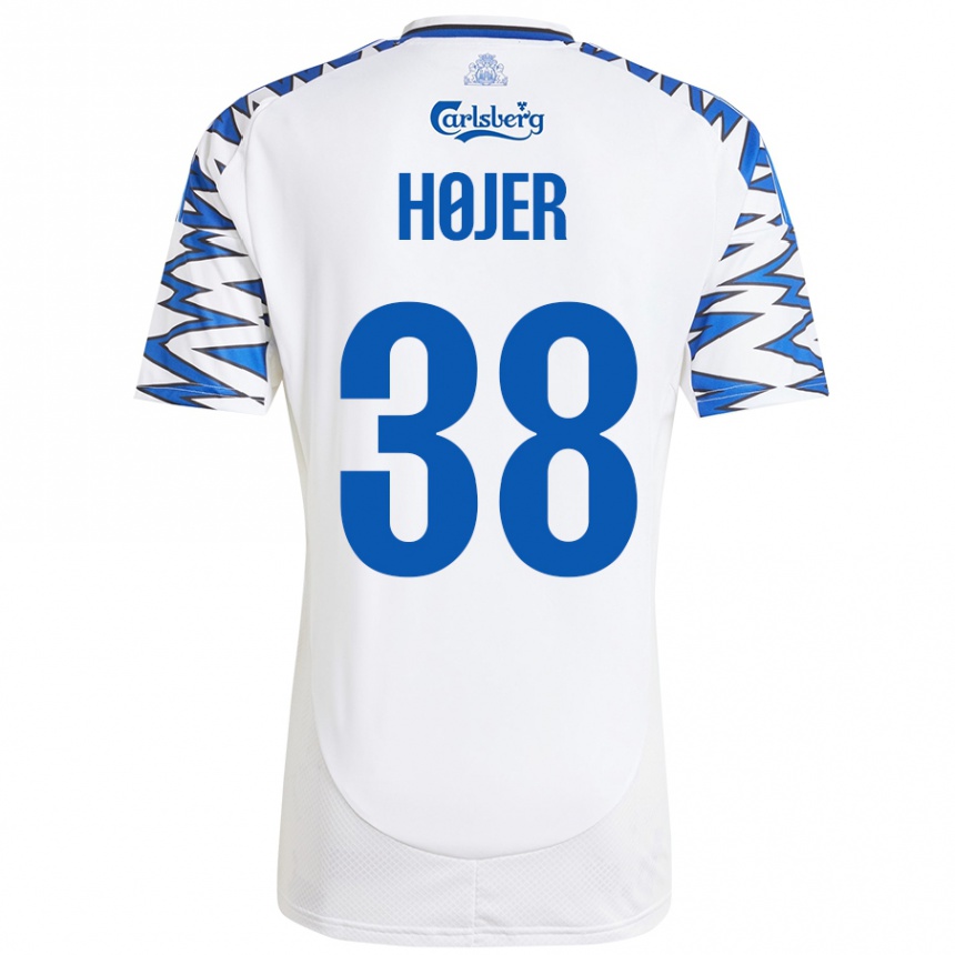 Vaikiškas Oliver Højer #38 Baltas Dangus Mėlynas Namų Marškinėliai 2024/25 T-Shirt