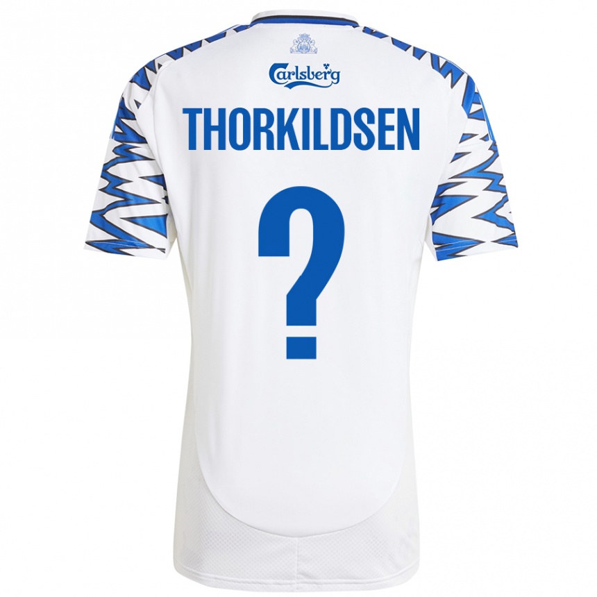 Vaikiškas Elias Thorkildsen #0 Baltas Dangus Mėlynas Namų Marškinėliai 2024/25 T-Shirt