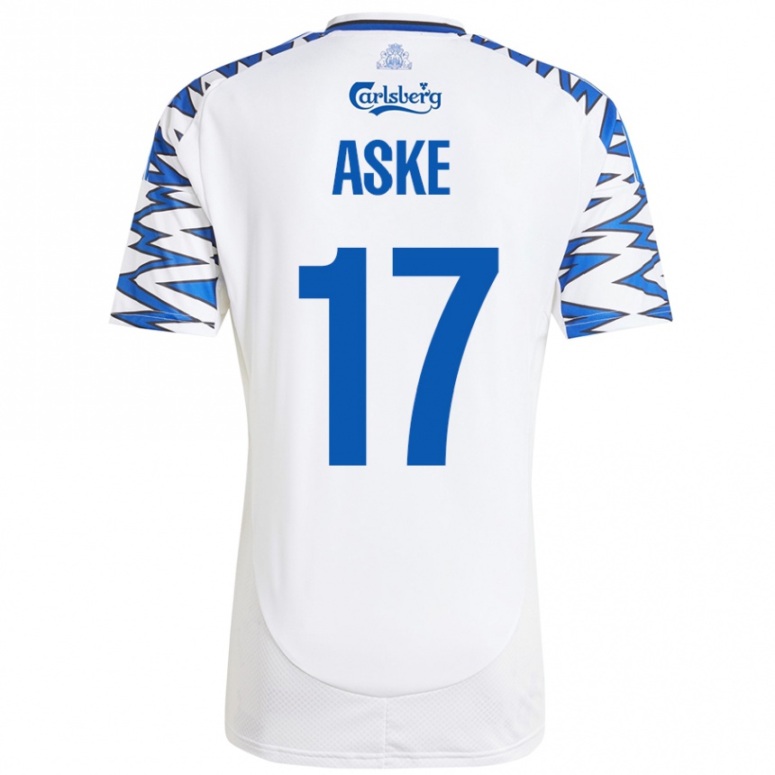 Vaikiškas Aske Christensen #17 Baltas Dangus Mėlynas Namų Marškinėliai 2024/25 T-Shirt