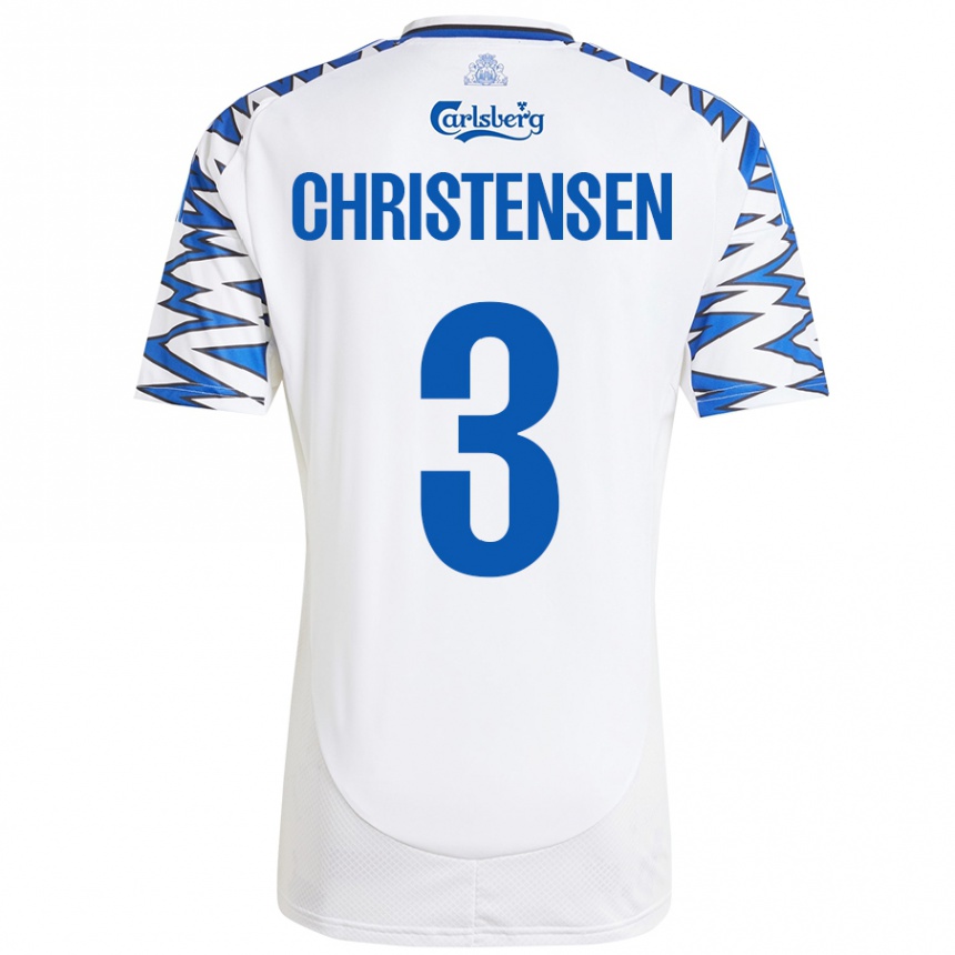 Vaikiškas Sebastian Christensen #3 Baltas Dangus Mėlynas Namų Marškinėliai 2024/25 T-Shirt