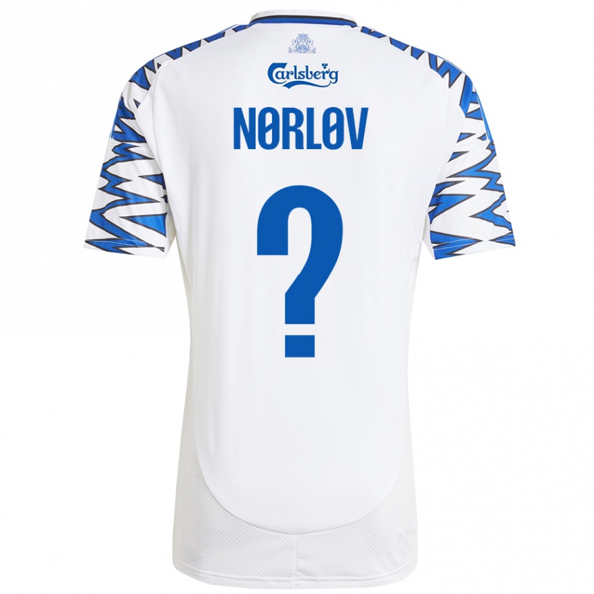 Vaikiškas William Nørløv #0 Baltas Dangus Mėlynas Namų Marškinėliai 2024/25 T-Shirt