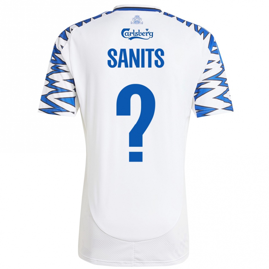 Vaikiškas Dimitri Sanits #0 Baltas Dangus Mėlynas Namų Marškinėliai 2024/25 T-Shirt