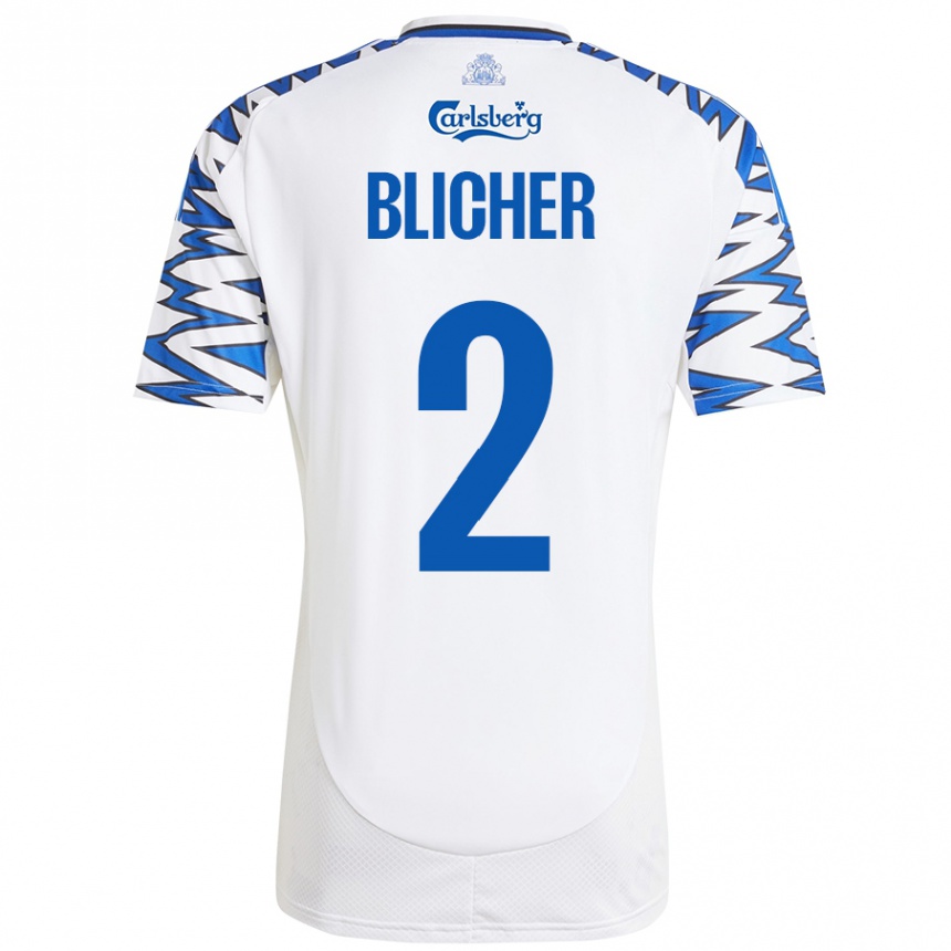 Vaikiškas Nicolai Blicher #2 Baltas Dangus Mėlynas Namų Marškinėliai 2024/25 T-Shirt