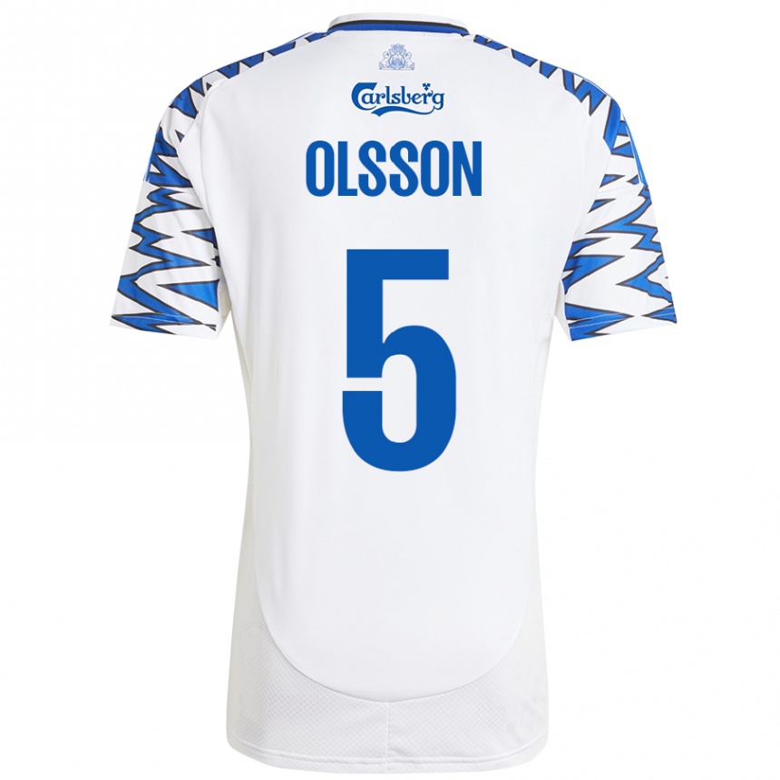 Vaikiškas Cornelius Olsson #5 Baltas Dangus Mėlynas Namų Marškinėliai 2024/25 T-Shirt