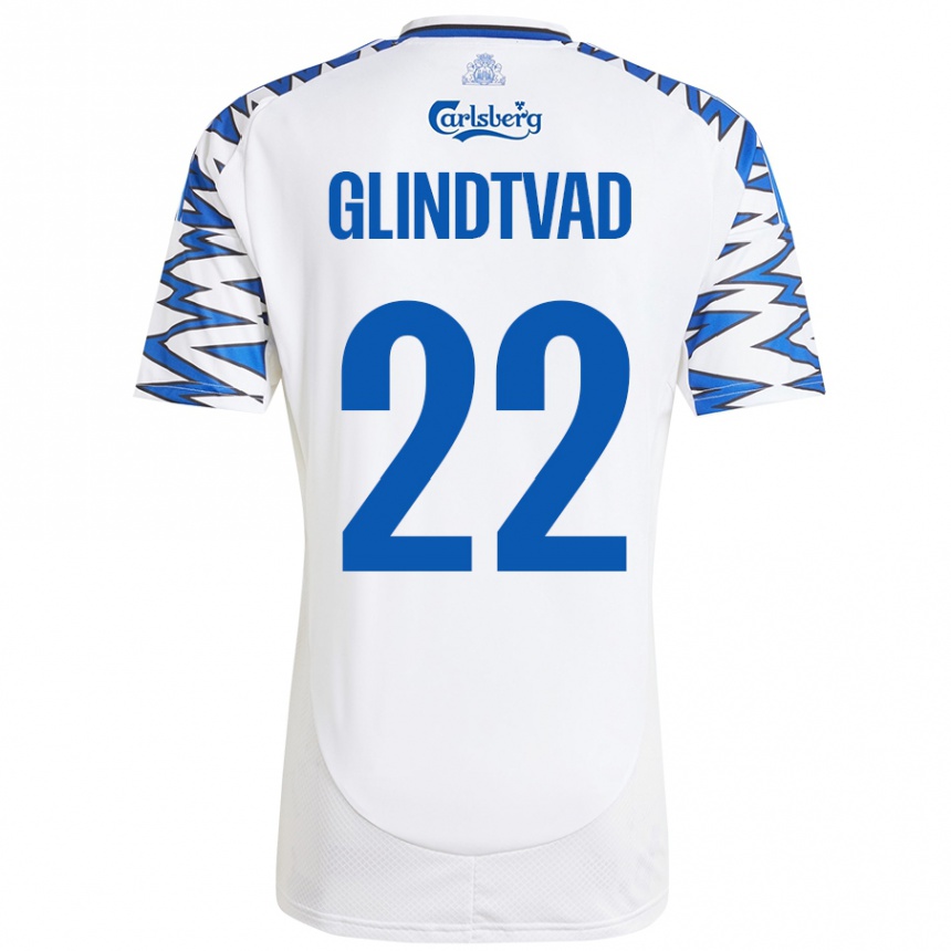 Vaikiškas William Glindtvad #22 Baltas Dangus Mėlynas Namų Marškinėliai 2024/25 T-Shirt