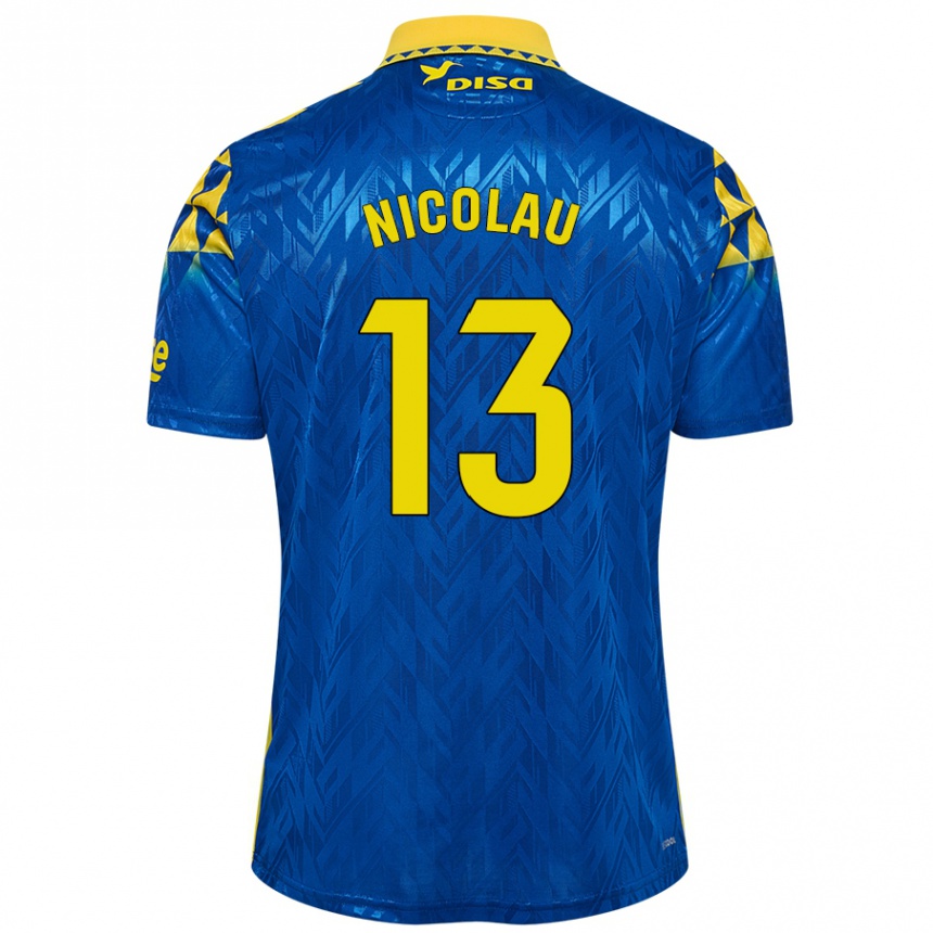 Vaikiškas Nacho Nicolau #13 Mėlyna Geltona Išvykos Marškinėliai 2024/25 T-Shirt