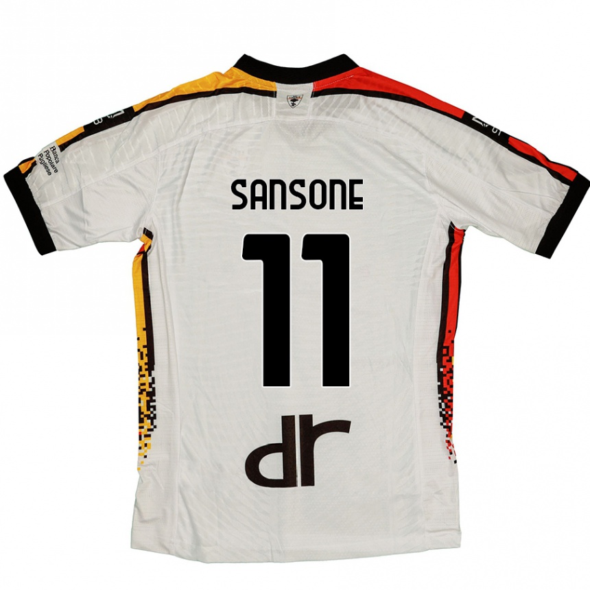 Vaikiškas Nicola Sansone #11 Balta Juoda Išvykos Marškinėliai 2024/25 T-Shirt