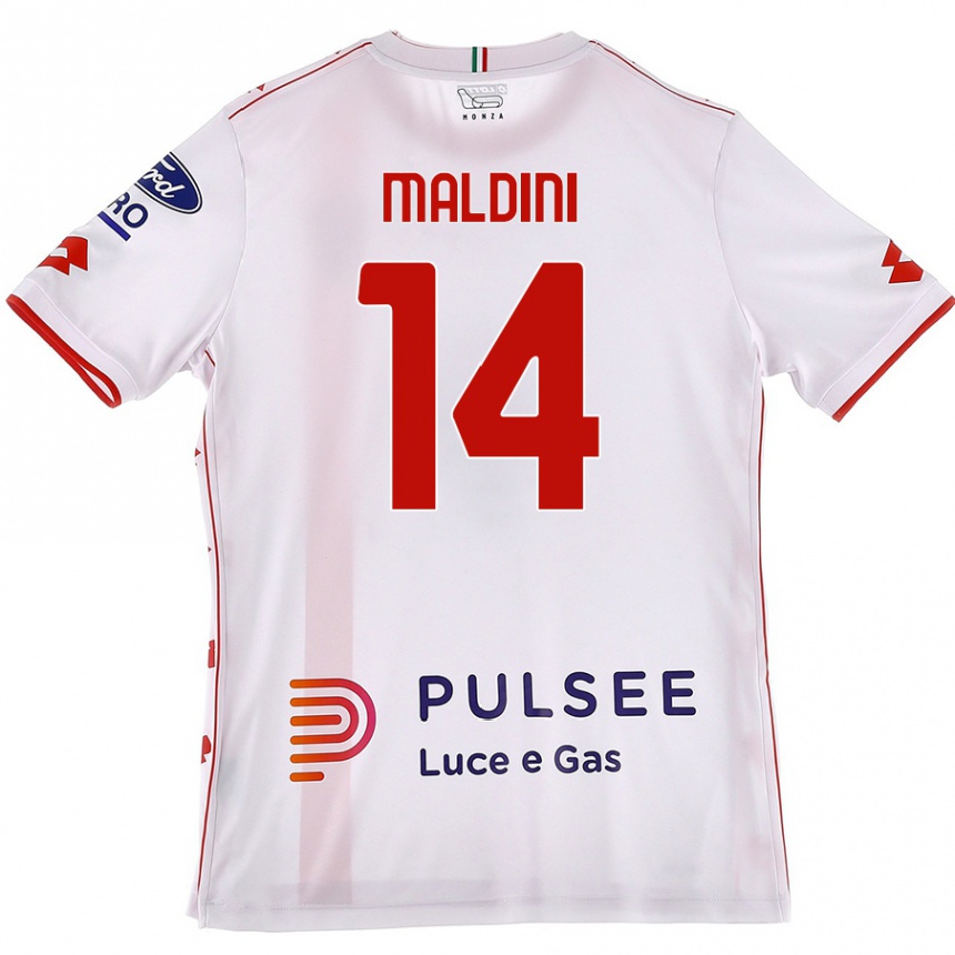 Vaikiškas Daniel Maldini #14 Balta Raudona Išvykos Marškinėliai 2024/25 T-Shirt