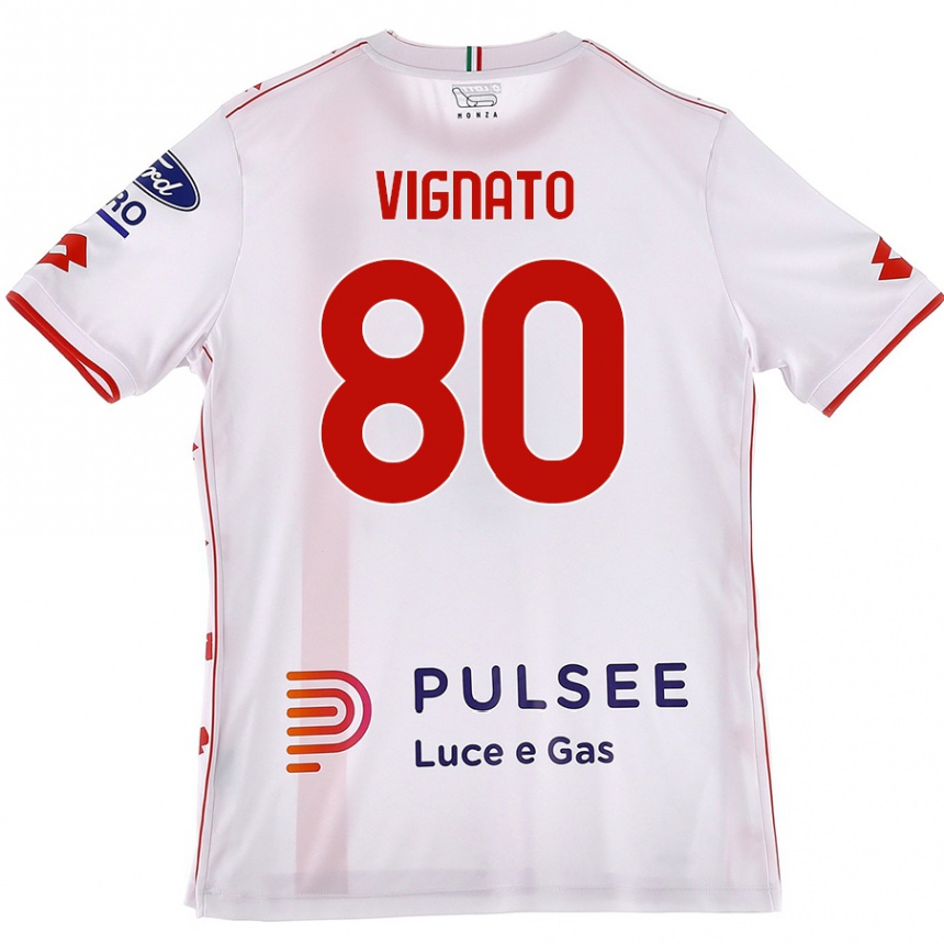 Vaikiškas Samuele Vignato #80 Balta Raudona Išvykos Marškinėliai 2024/25 T-Shirt