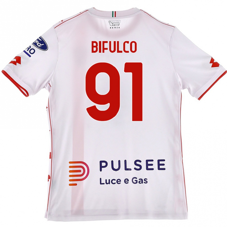 Vaikiškas Davide Bifulco #91 Balta Raudona Išvykos Marškinėliai 2024/25 T-Shirt