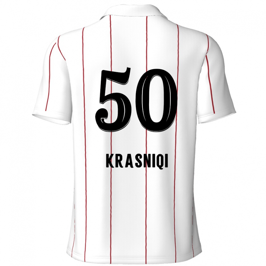 Vaikiškas Laurit Krasniqi #50 Balta Juoda Išvykos Marškinėliai 2024/25 T-Shirt