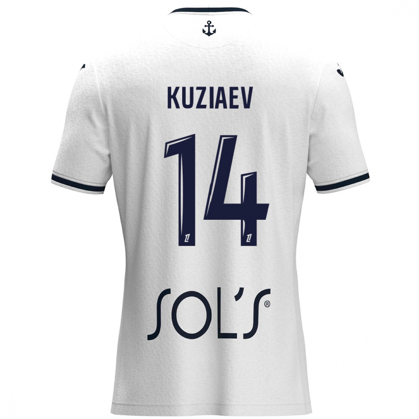 Vaikiškas Daler Kuzyaev #14 Balta Tamsiai Mėlyna Išvykos Marškinėliai 2024/25 T-Shirt