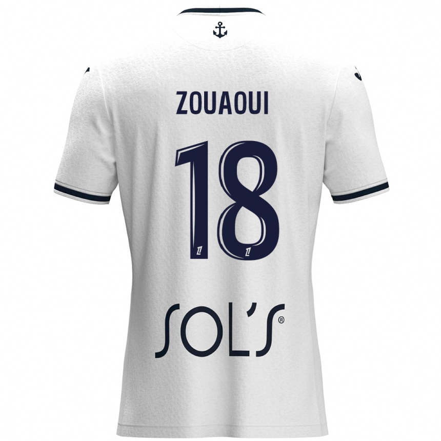 Vaikiškas Yanis Zouaoui #18 Balta Tamsiai Mėlyna Išvykos Marškinėliai 2024/25 T-Shirt