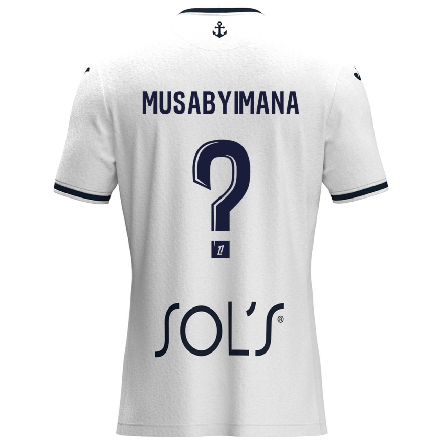 Vaikiškas Thierry Musabyimana #0 Balta Tamsiai Mėlyna Išvykos Marškinėliai 2024/25 T-Shirt