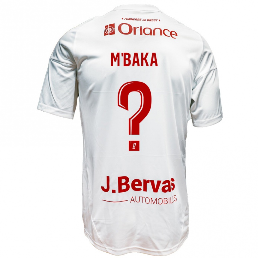 Vaikiškas Sacha M'baka #0 Balta Raudona Išvykos Marškinėliai 2024/25 T-Shirt