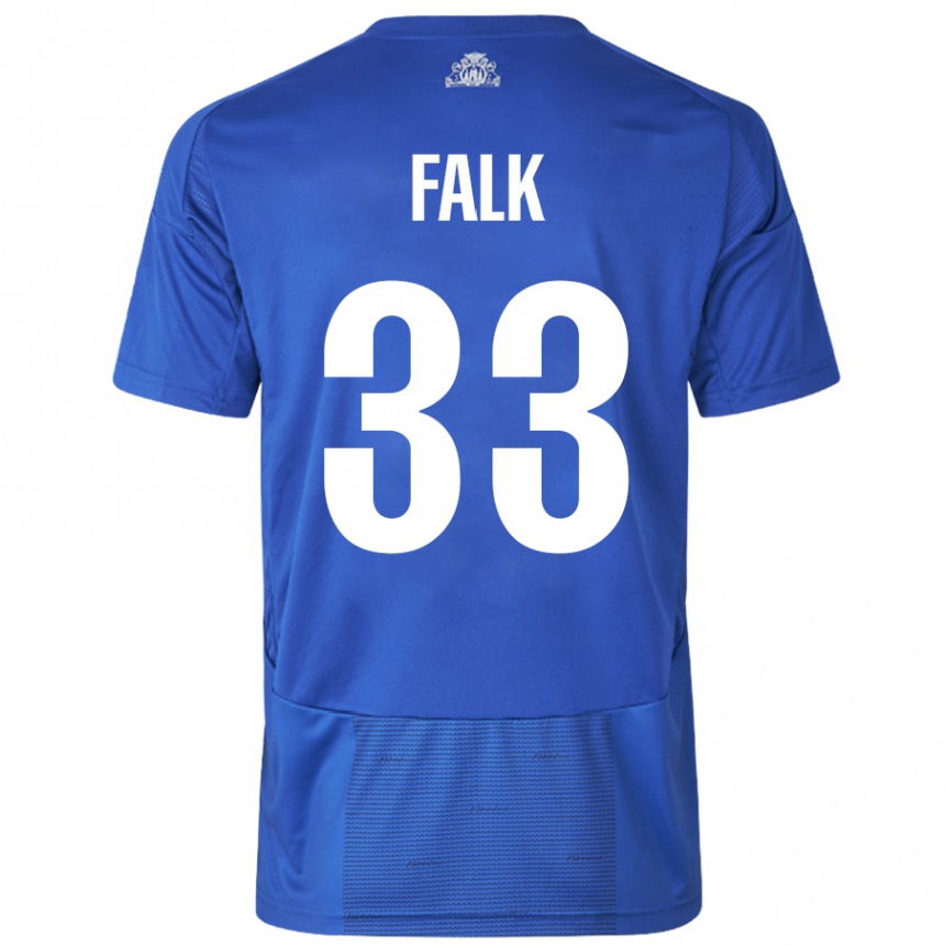 Vaikiškas Rasmus Falk #33 Balta Mėlyna Išvykos Marškinėliai 2024/25 T-Shirt