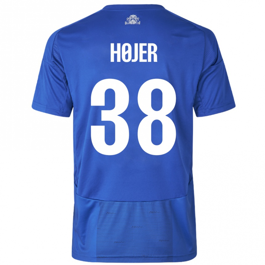 Vaikiškas Oliver Højer #38 Balta Mėlyna Išvykos Marškinėliai 2024/25 T-Shirt