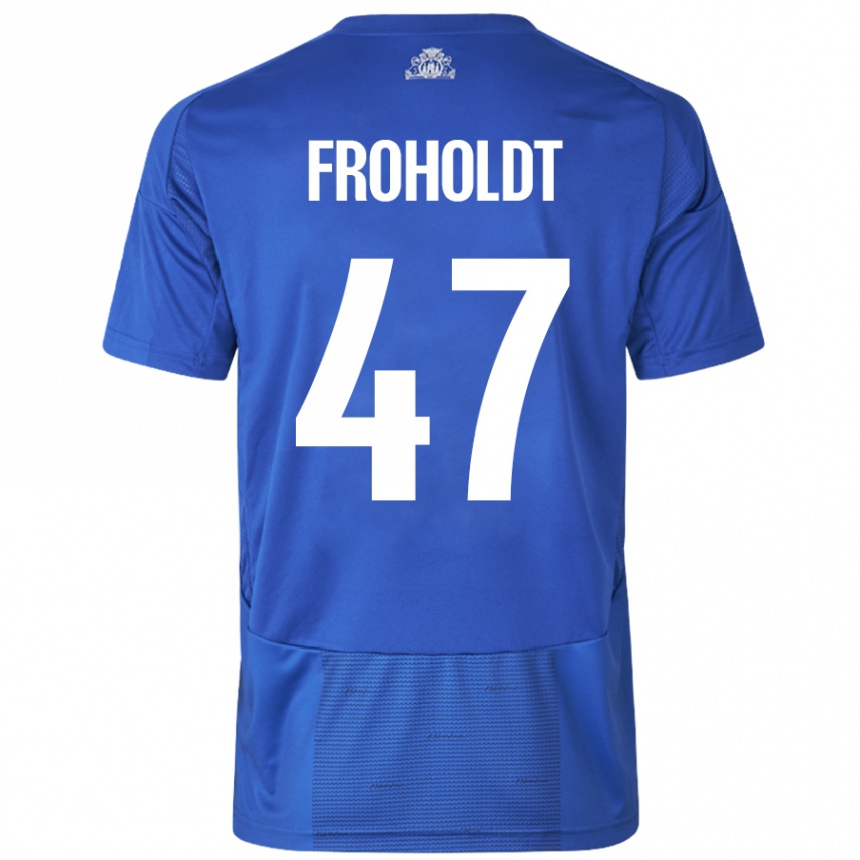 Vaikiškas Victor Froholdt #47 Balta Mėlyna Išvykos Marškinėliai 2024/25 T-Shirt