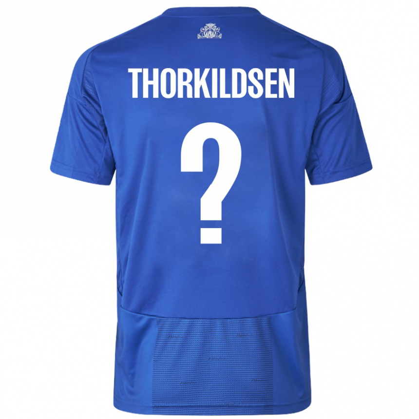 Vaikiškas Elias Thorkildsen #0 Balta Mėlyna Išvykos Marškinėliai 2024/25 T-Shirt