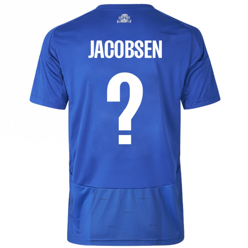 Vaikiškas Holger Jacobsen #0 Balta Mėlyna Išvykos Marškinėliai 2024/25 T-Shirt