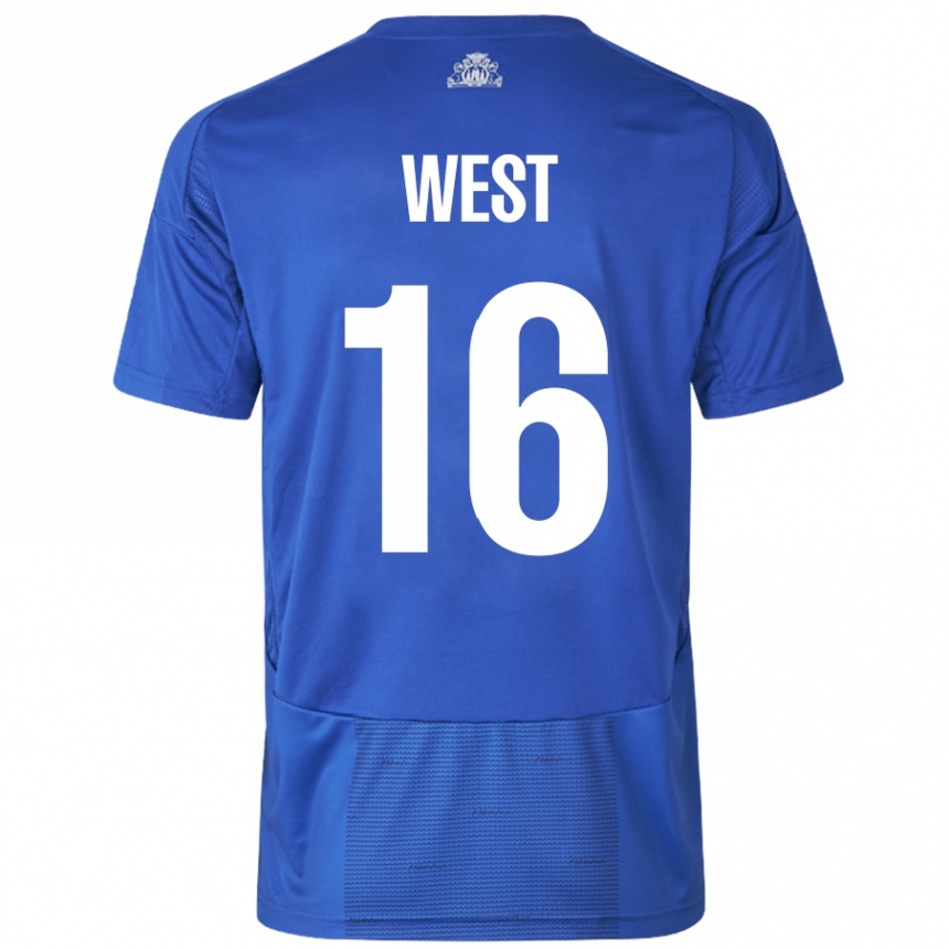 Vaikiškas Liam West #16 Balta Mėlyna Išvykos Marškinėliai 2024/25 T-Shirt