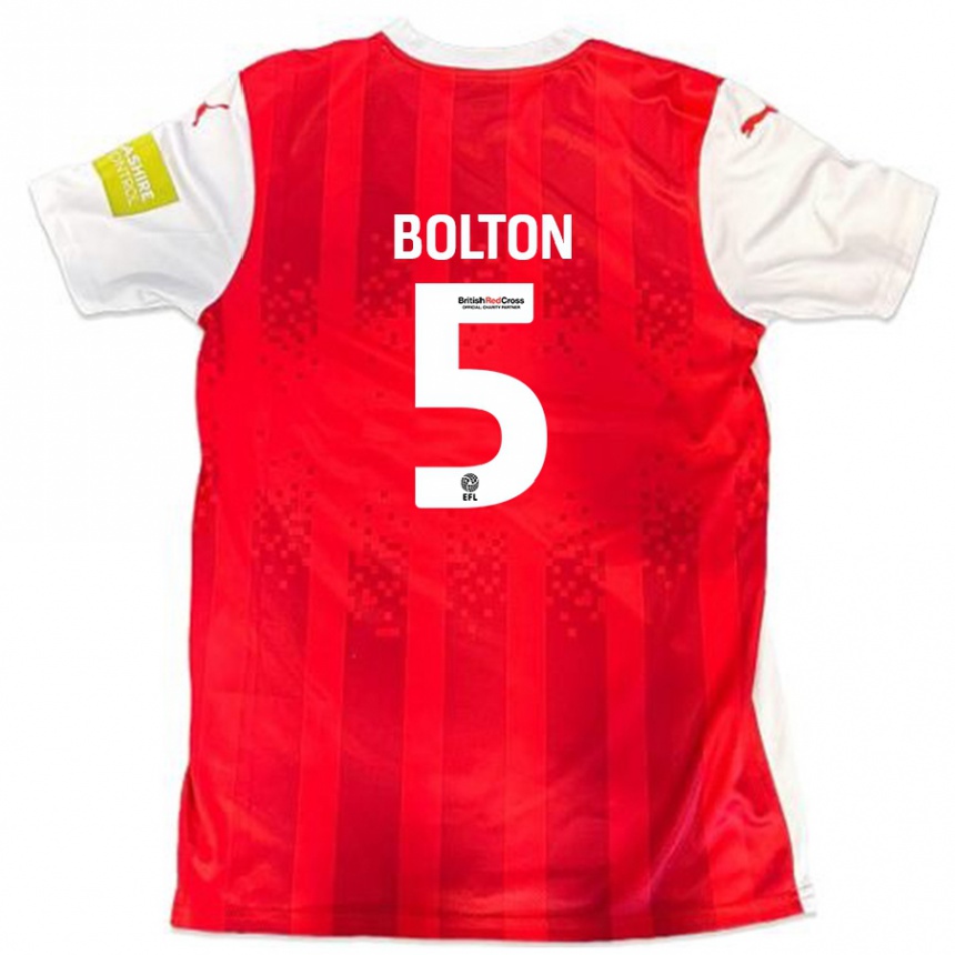 Vyrai James Bolton #5 Raudona Balta Namų Marškinėliai 2024/25 T-Shirt