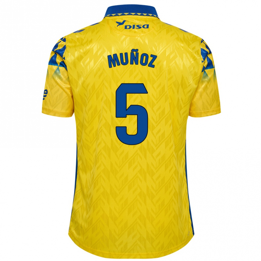 Vyrai Javi Muñoz #5 Geltona Mėlyna Namų Marškinėliai 2024/25 T-Shirt