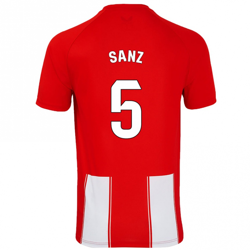 Vyrai Paco Sanz #5 Raudona Balta Namų Marškinėliai 2024/25 T-Shirt