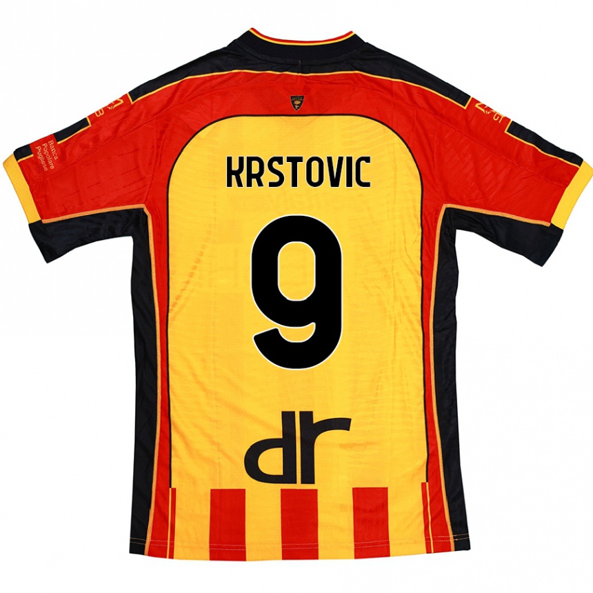 Vyrai Nikola Krstovic #9 Geltona Raudona Namų Marškinėliai 2024/25 T-Shirt