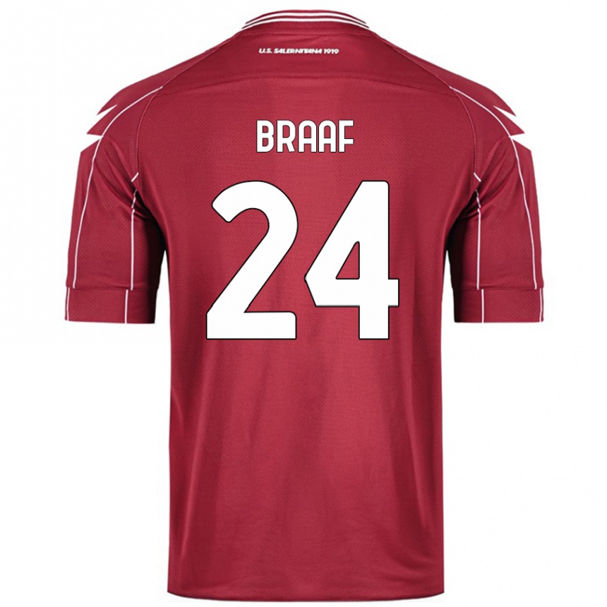 Vyrai Jayden Braaf #24 Burgundija Namų Marškinėliai 2024/25 T-Shirt