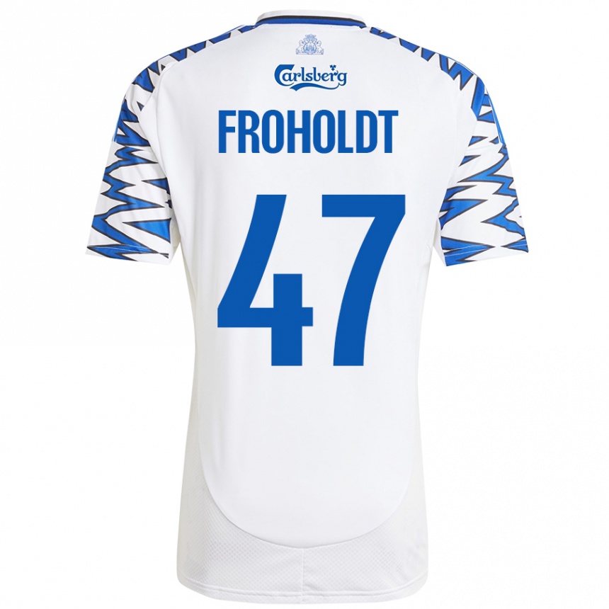 Vyrai Victor Froholdt #47 Baltas Dangus Mėlynas Namų Marškinėliai 2024/25 T-Shirt