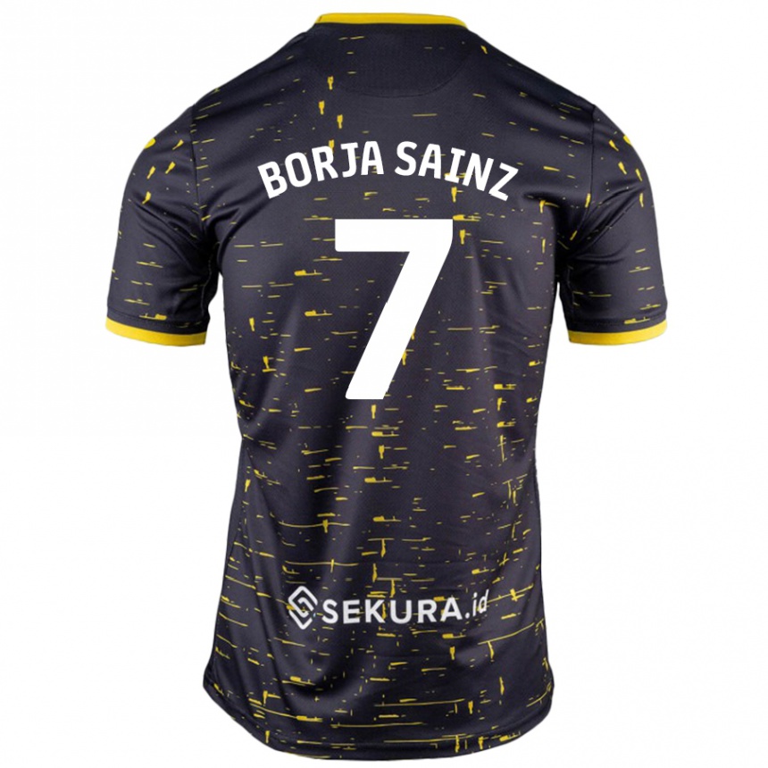 Vyrai Borja Sainz #7 Juoda Geltona Išvykos Marškinėliai 2024/25 T-Shirt