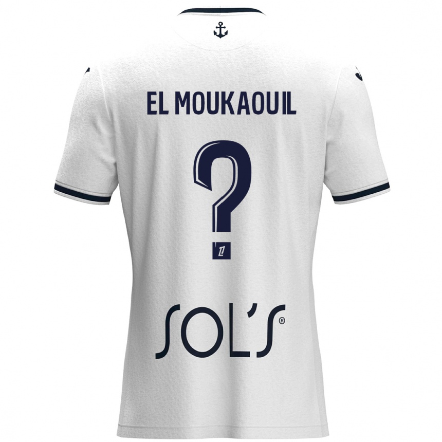 Vyrai Mohamed El Moukaouil #0 Balta Tamsiai Mėlyna Išvykos Marškinėliai 2024/25 T-Shirt