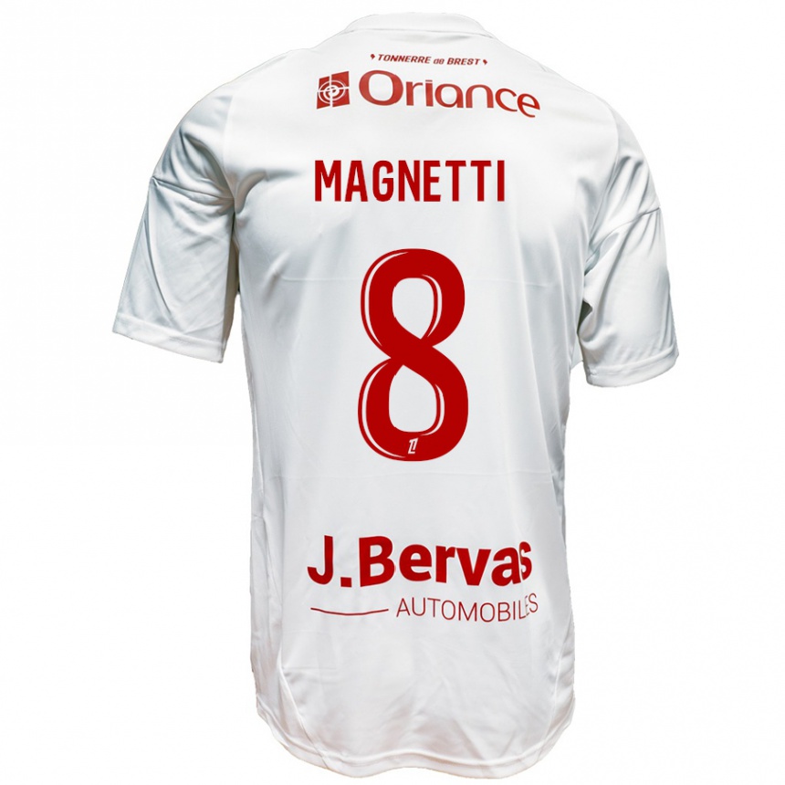 Vyrai Hugo Magnetti #8 Balta Raudona Išvykos Marškinėliai 2024/25 T-Shirt