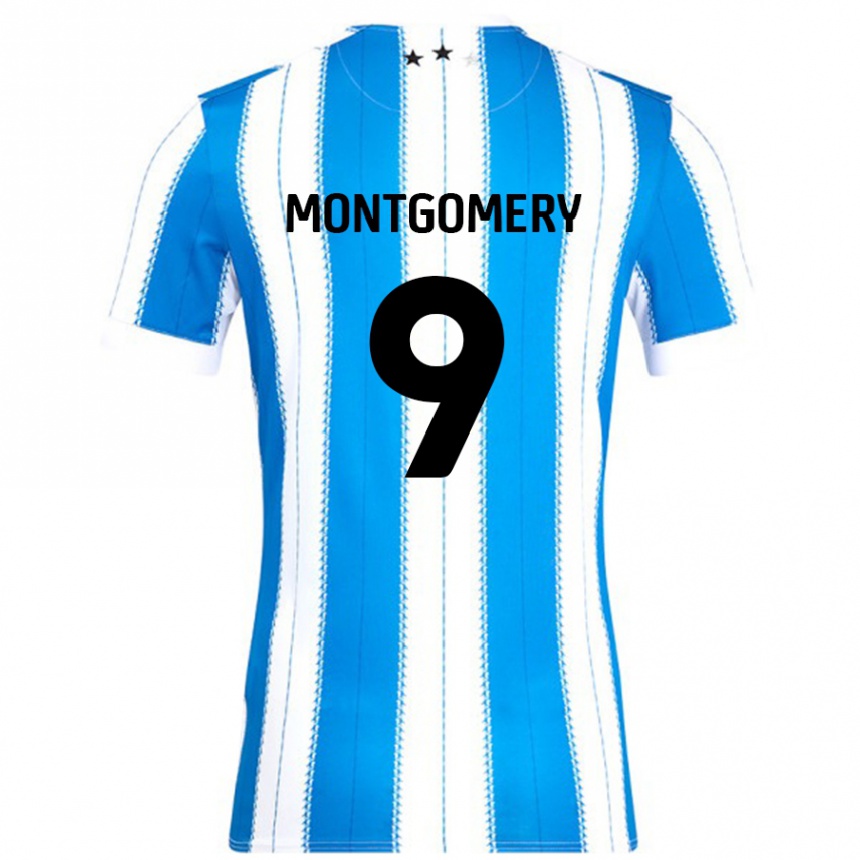 Moteriškas Ria Montgomery #9 Mėlyna Balta Namų Marškinėliai 2024/25 T-Shirt