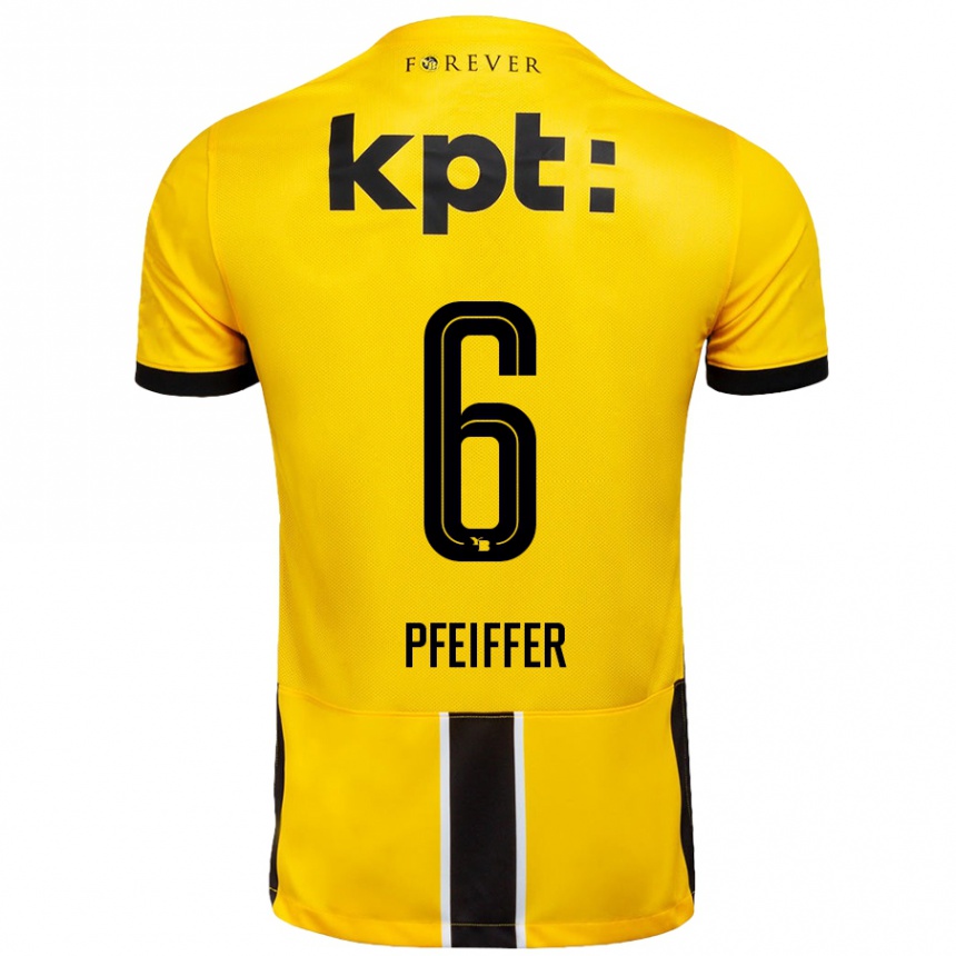 Moteriškas Patric Pfeiffer #6 Geltona Juoda Namų Marškinėliai 2024/25 T-Shirt