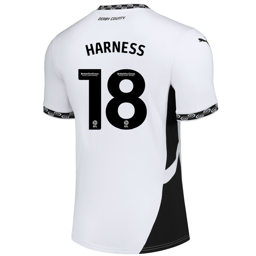 Vaikiškas Marcus Harness #18 Balta Juoda Namų Marškinėliai 2024/25 T-Shirt