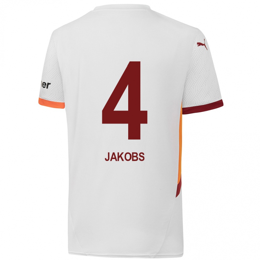 Vaikiškas Ismail Jakobs #4 Balta Geltona Raudona Išvykos Marškinėliai 2024/25 T-Shirt