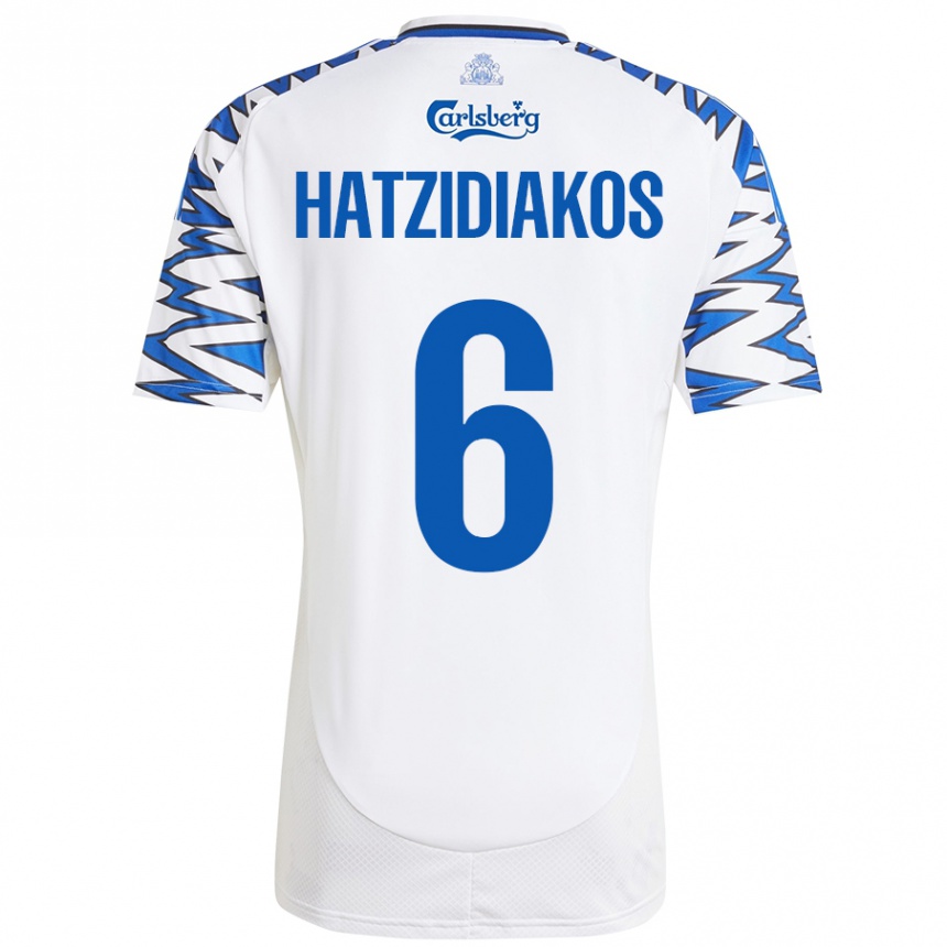 Vaikiškas Pantelis Hatzidiakos #6 Baltas Dangus Mėlynas Namų Marškinėliai 2024/25 T-Shirt